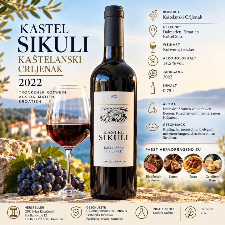 KASTEL SIKULI Kaštelanski Crljenak 2022 – Trockener Rotwein 0,75 l