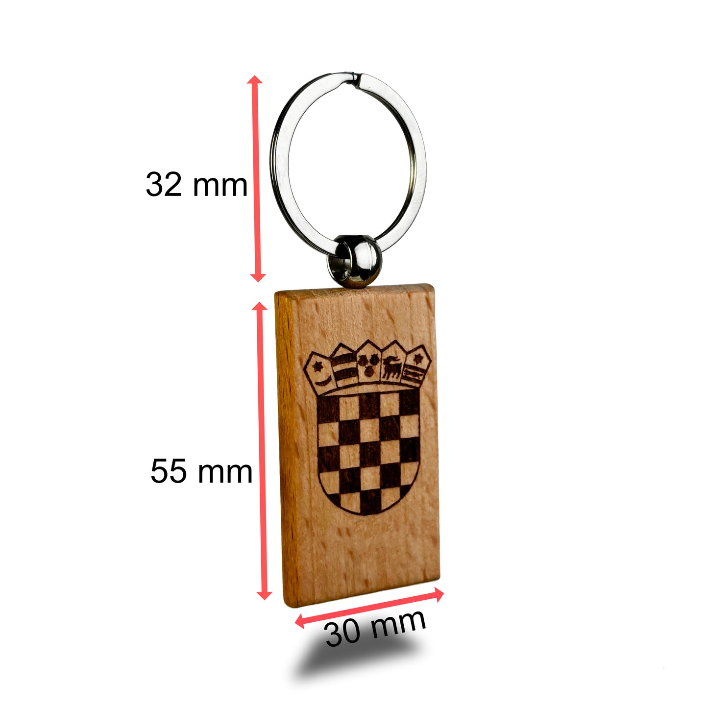 High-quality wooden keychain with Croatian coat of arms engraving 