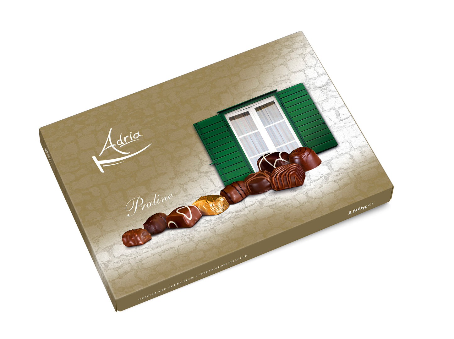 Adria Praline Gold versprüht mit seiner Verpackung einen Hauch von Glamour. Sie werden nie etwas falsch machen, wenn sie Ihre Wahl für einen besonderen Anlass im Leben Ihrer Lieben sind.